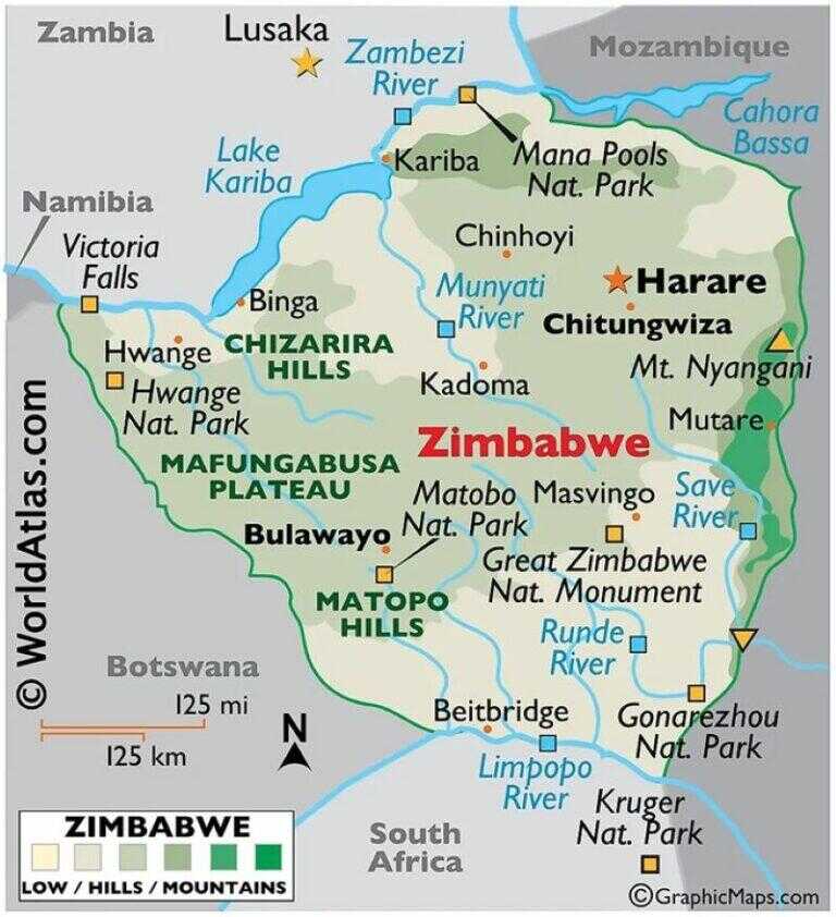 Map of Zimbabwe.